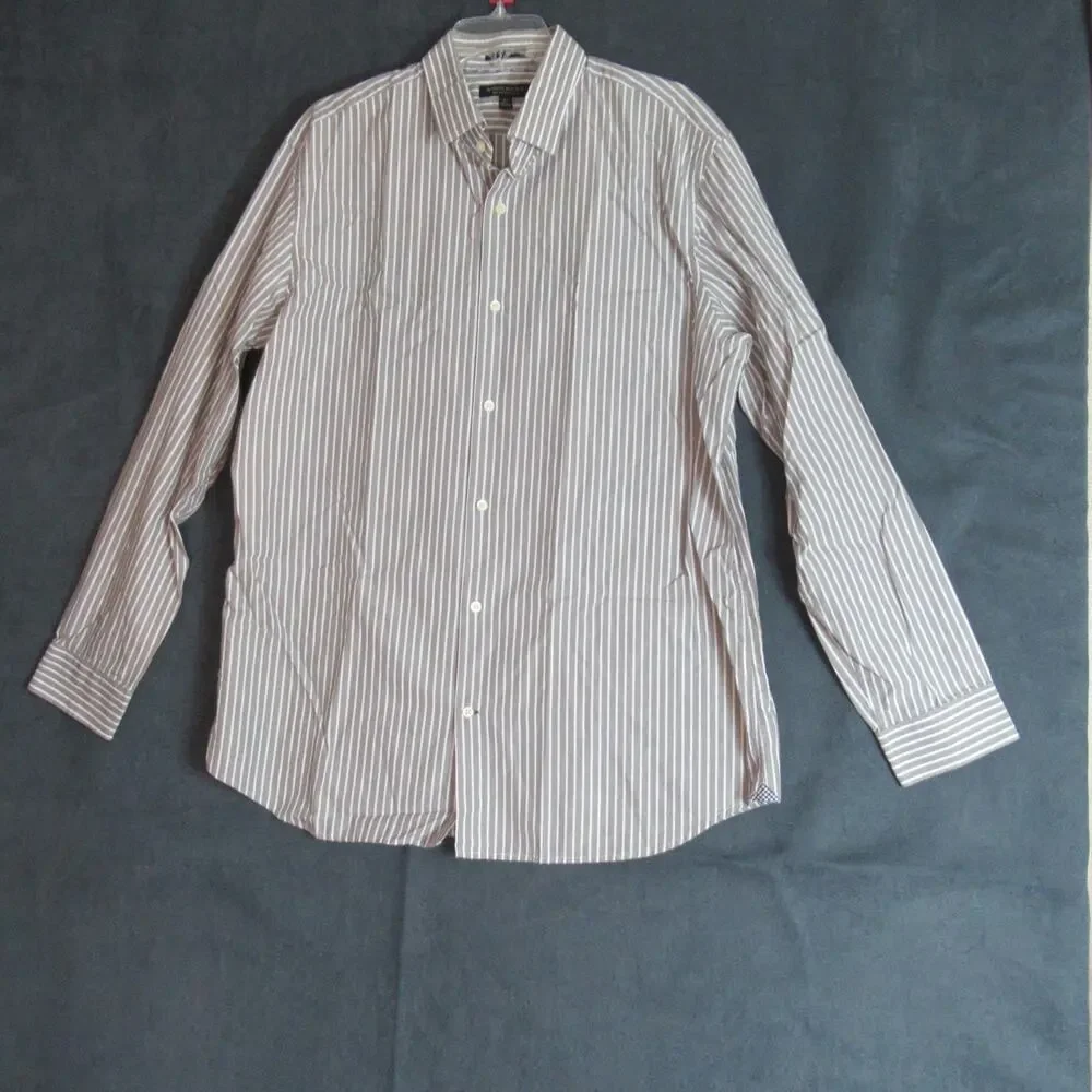 Banana Republic Shirt Mens XL Gray White Striped Camden Fit Button Up Preppy